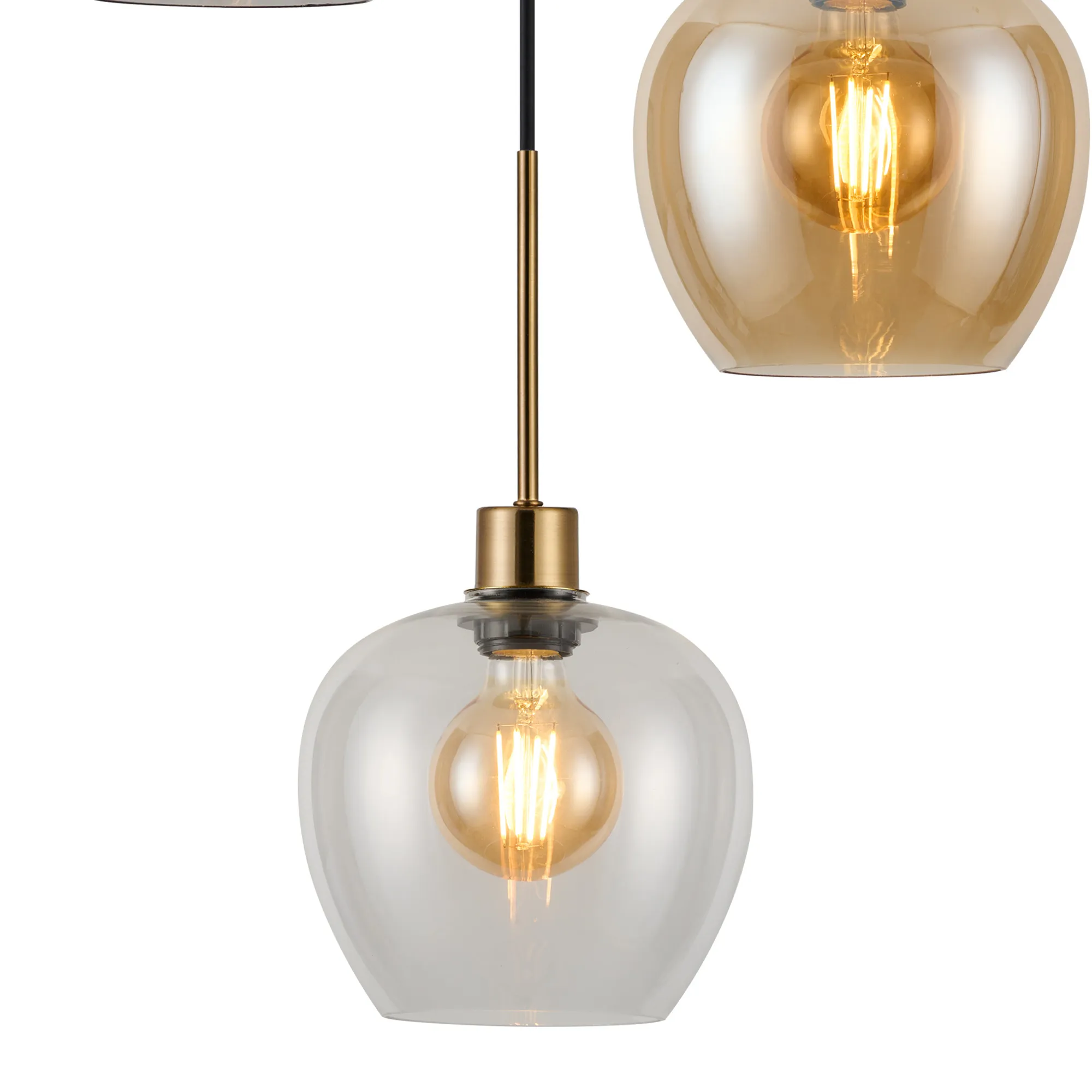 Lori 40cm Round Pendant, 3 Light Adjustable E27, Antique Gold/Amber/Clear/Smoke Wine Shades DK1184  Deco Lori Antique Gold